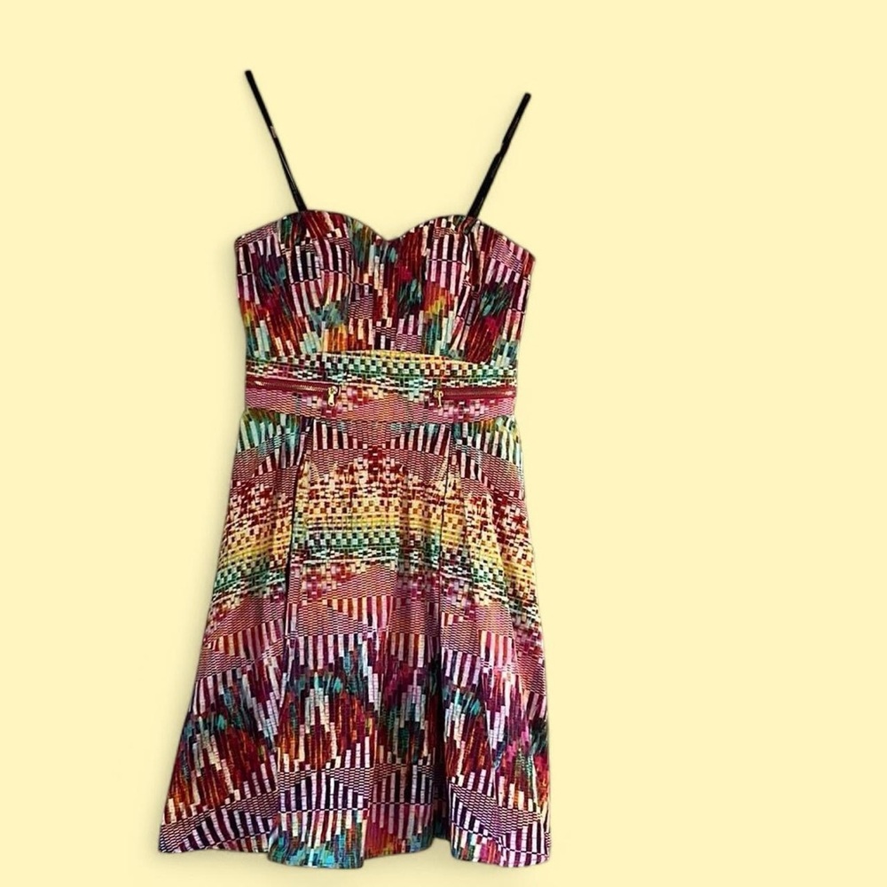 Guess Pink and Purple Mini Dress Spaghetti Strap Sweetheart